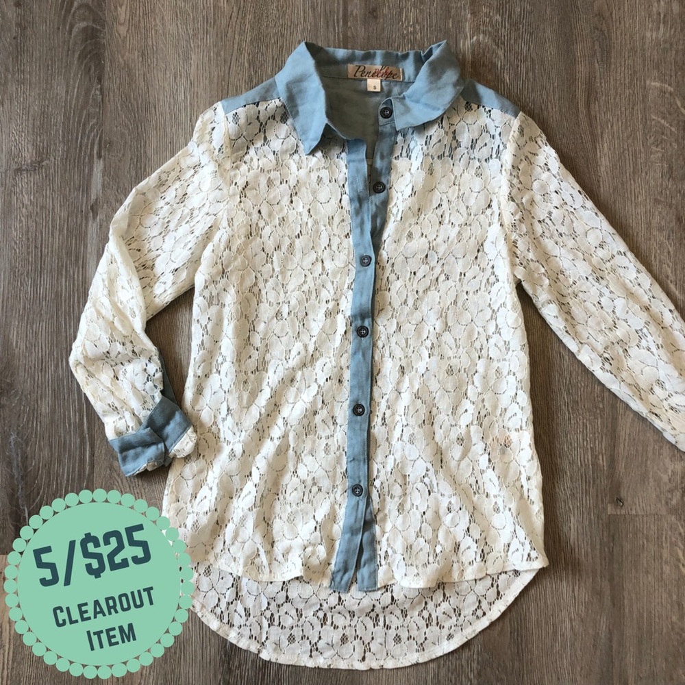 PENELOPE Lace Button Down Shirt - White Size Small